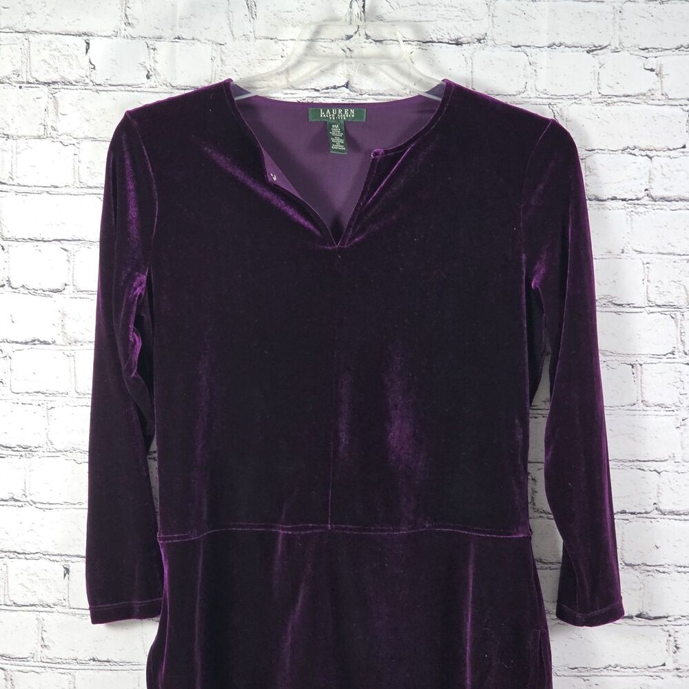 Lauren Ralph Lauren Women’s PM Purple‎ Velvet Keyhole Front Blouse Tunic Top